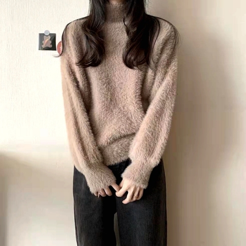 Mink velvet turtleneck thickened inner knitted sweater women's  autumn and winter solid color long-sleeved bottoming top women
