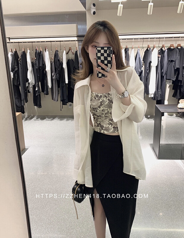 [Y.JIA Ijia] Chiffon shirt all-match suspenders irregular skirt 3-piece suit YS2-2210