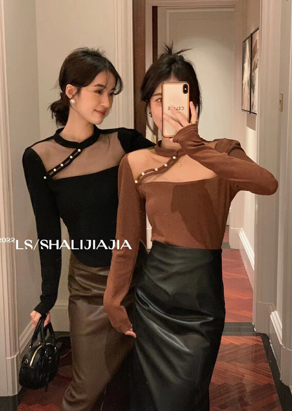 【LS】New Chinese style buckle mesh bottoming shirt 9726