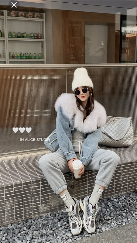 [DS] Korean style personalized fashion denim jacket (non-removable real fur fox fur collar) 99251# JHY