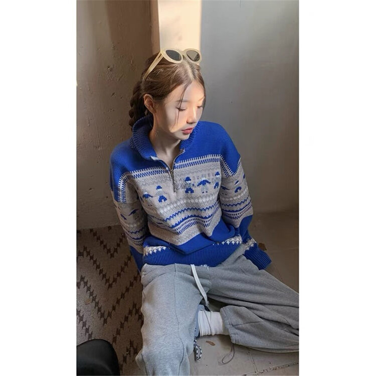 【SUSAN】Retro Contrast Color Casual Warm Sweater 82571# LSW