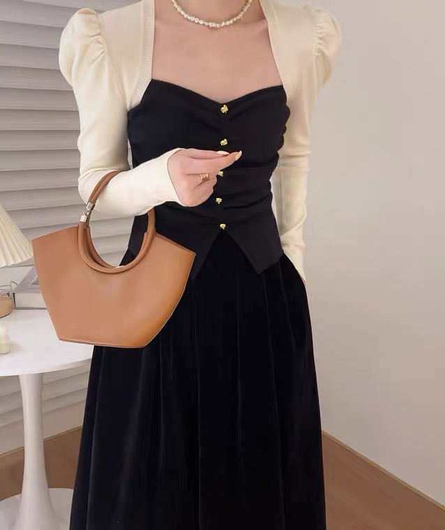 【L.L STUDIO】French Gentle Style Puff Sleeve Knit Sweater 78389# PCZ