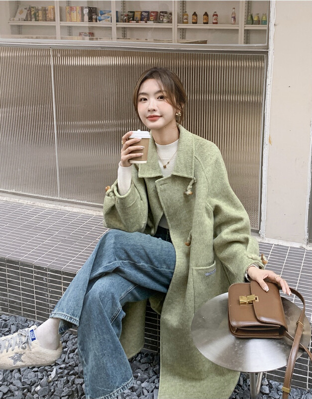 [Y.JIA Ijia] Korean version of the temperament A version of the temperament shows thin horn buckle design sense wool coat coat 55067