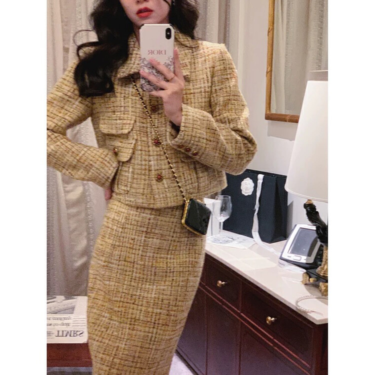 【L.L STUDIO】French Small Fragrance Short Jacket + High Waist Skirt Set 78255# PCZ