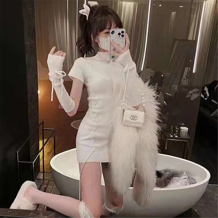 [Korean C's Home] Hot Girl Style Tight Slim Dress (with Sleeves) 0711# PCZ