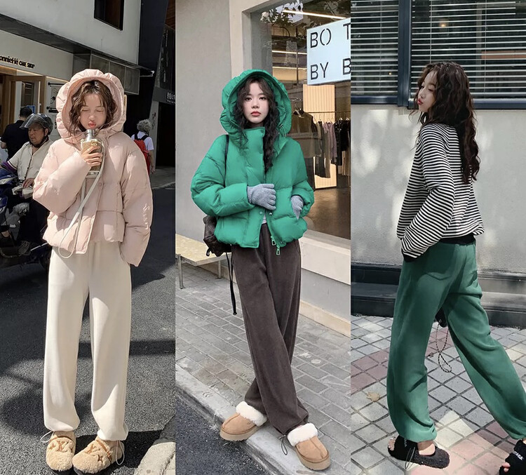 [Y.JIA Yijia] Korean version of the simple elastic waist plus velvet thin drawstring foot casual pants 7092