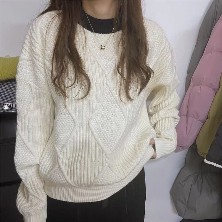 【SUSAN】ins wind contrast color edge round neck pullover warm sweater 82507# LSW
