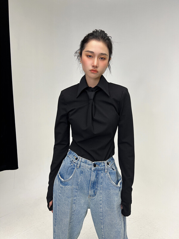 New in autumn! [D.TWO D2] Fake tie simple and versatile small shirt 2321510# ZXL