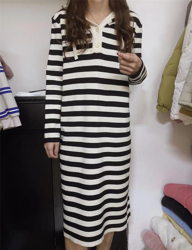 【SUSAN】Contrast stripe slouchy hooded casual dress 83190# LSW