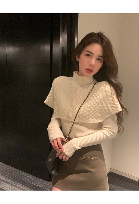 [Yi Xun] Solid Color Versatile Shawl Knit Cardigan + Long Sleeve V-Neck Pullover Knit Sweater Set 0512# HYY
