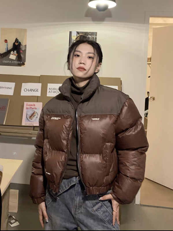 【LAB EEDA】American retro front shoulder color matching stand collar warm padded jacket M377# OZQ