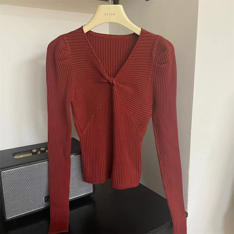 【SUSAN】V Neck Style Puff Sleeve Knit Sweater 82673# LSW