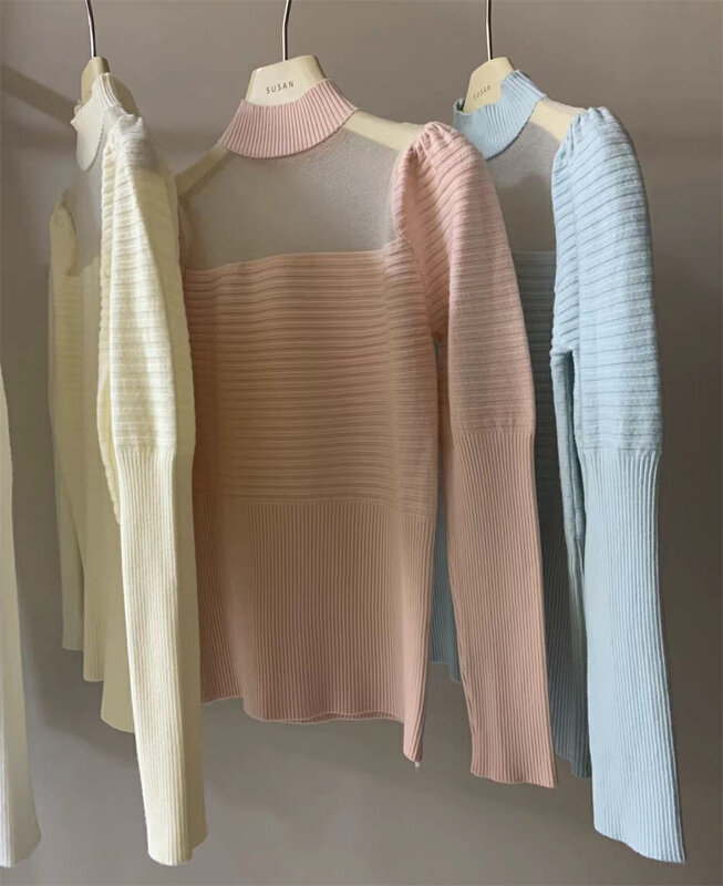 【SUSAN】Half turtleneck stitching solid color knitted sweater 82782# LSW