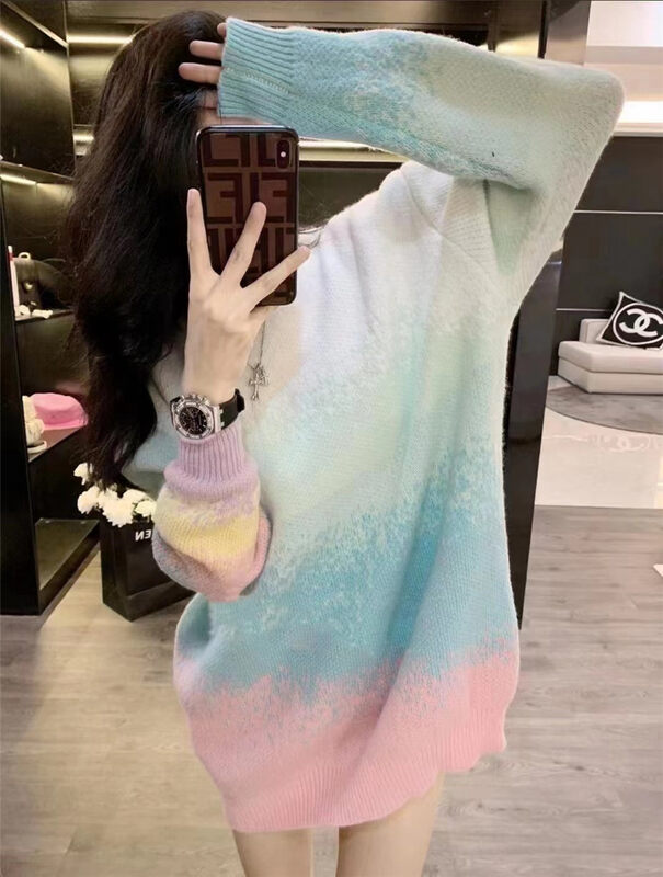 [Korean C Home] Gradient Loose Pullover Lazy Wind Tie-Dye Warm Sweater 0732# PCZ