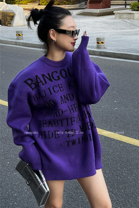 【OPEN】Loose Letter Knit Warm Sweater 7285# OZQ
