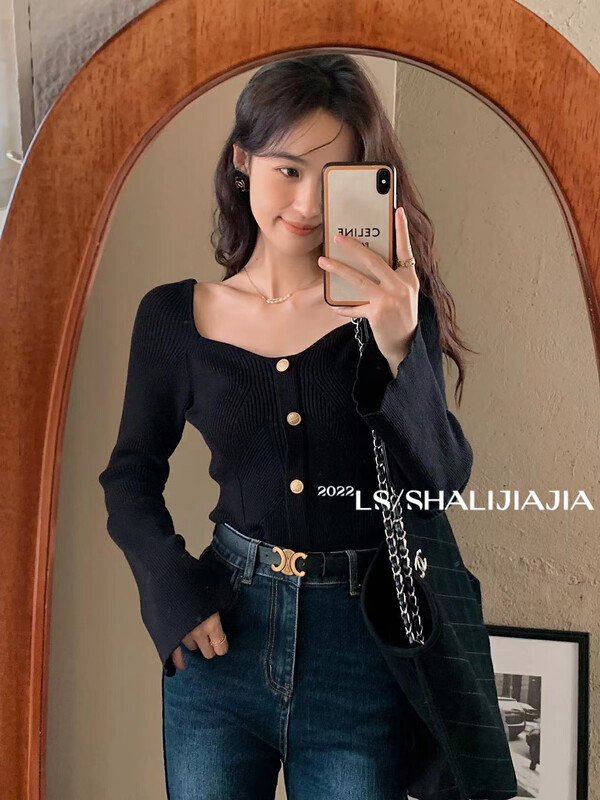 【LS】French elegant square neck knitted bottoming shirt M2030