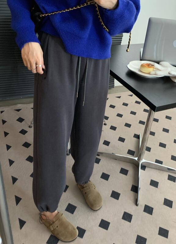 【Y.JIA Yijia】Korean-style slim and temperament all-match drawstring elastic waist plus velvet casual pants 8667