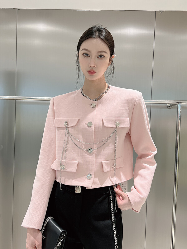 New in early autumn! [DS] French style small fragrance texture round neck short jacket (with chain) 64146D# JHY
