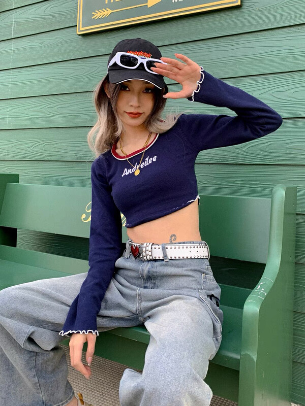 [LAB EEDA] Design Slim American Hot Girl Short Long Sleeve T-Shirt T307# OZQ