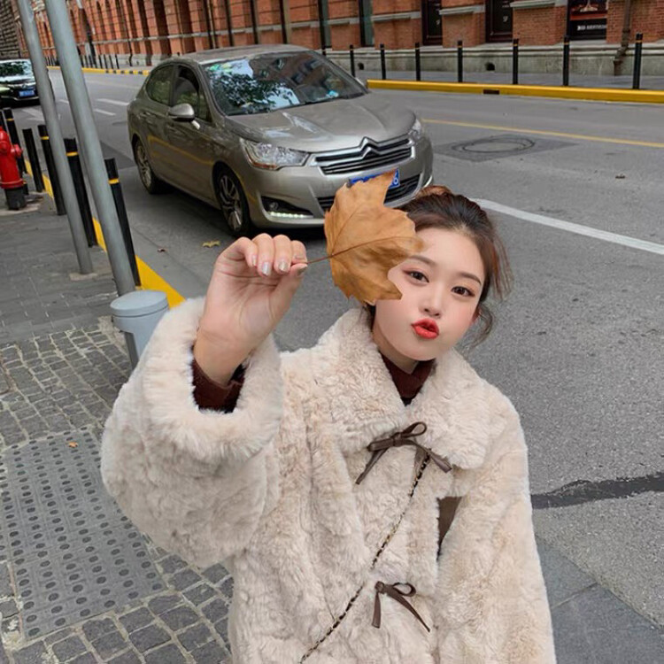 【L.L STUDIO】Imitation card rabbit fur bow loose short coat 78325# PCZ