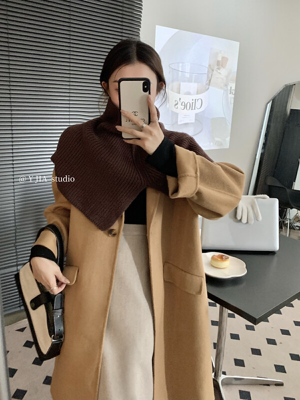 [Y.JIA Ijia] French retro one button all-match suit collar wool coat (with scarf) wool coat 99067-1