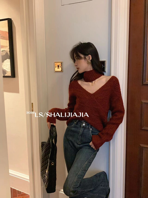 [LS] French Irregular Twist Sweater (with Scarf) 6302