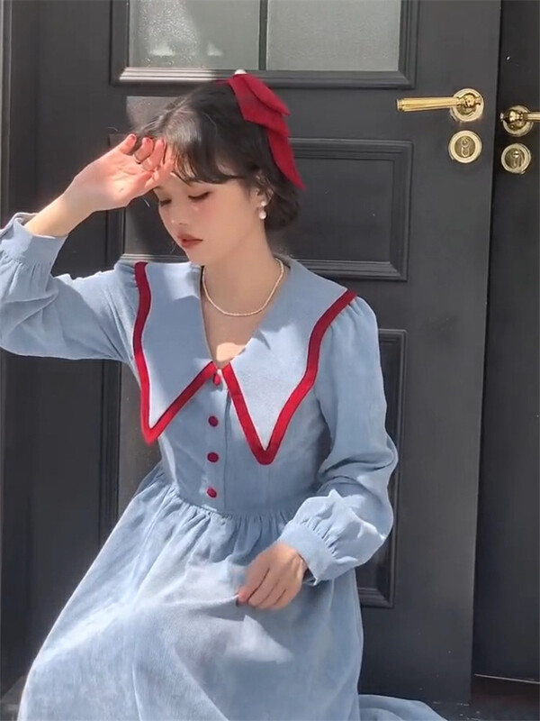 【L.L STUDIO】Fashion age-reducing color matching dress (with butterfly hairpin) 78365# PCZ