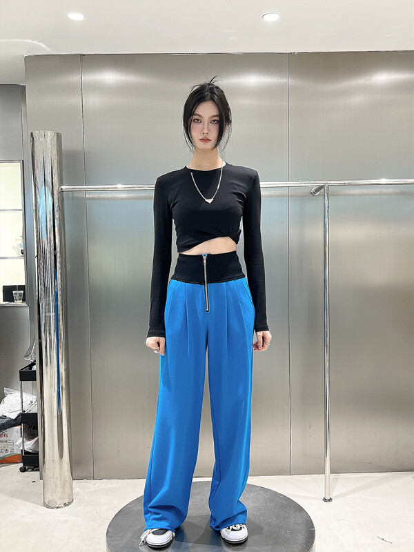 New in winter! [DS] Korean style design niche zipper stitching contrast color casual pants 23330D# JHY