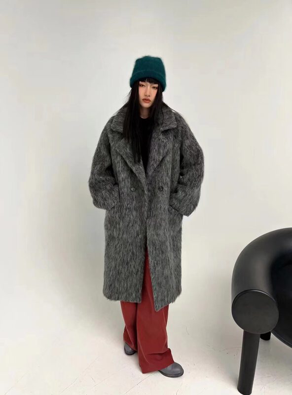 【D.TWO D2】Fashionable temperament double pocket mid-length wool coat (including 60% wool) 2528099# ZXL