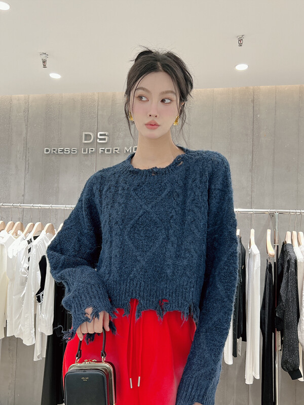 New in winter! [DS] Korean version of the hole fashionable foreign style mohair warm sweater M-6467D# JHY