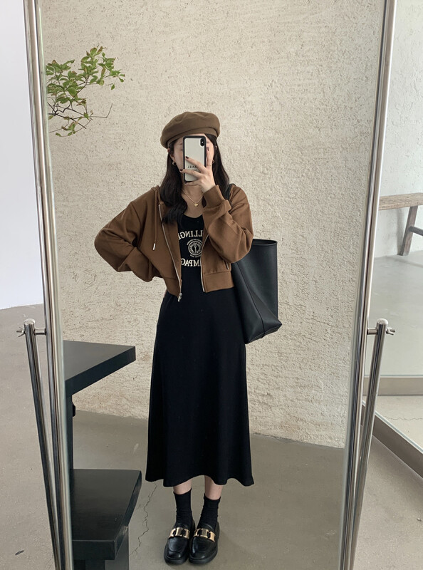 【VICTORY.2】Solid color zipper sweater + letter print vest dress suit v2021# WPL