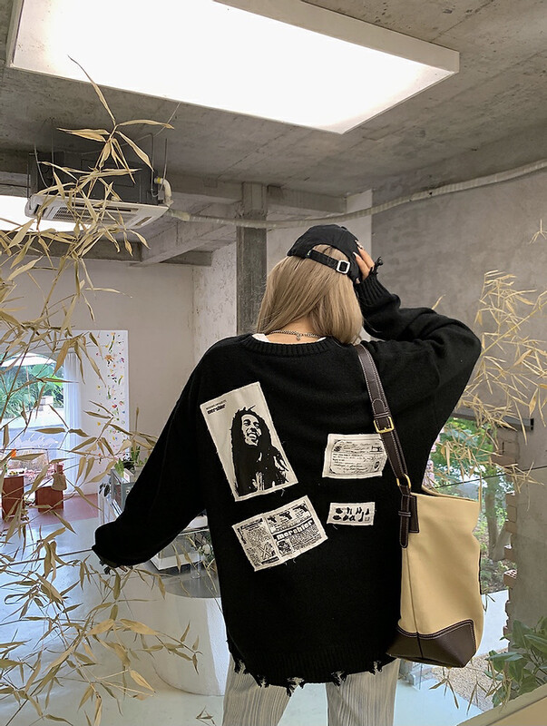 【LAB EEDA】National Tide Patch Lazy Wind Loose Pullover Warm Sweater M364# OZQ