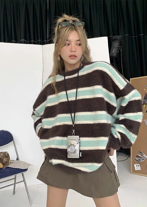 [Blue Show] Korean Striped Loose Knit Sweater 7665# LSW
