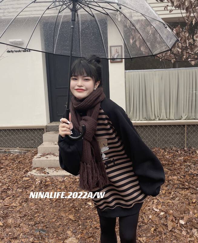 Original price 123.95! 【NINA LIFE】Casual round neck striped print sweater 6382# ZXL