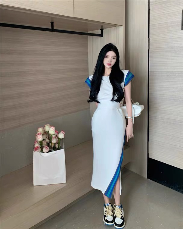 【L.L STUDIO】Temperament and slimming color matching slit dress 77545# PCZ