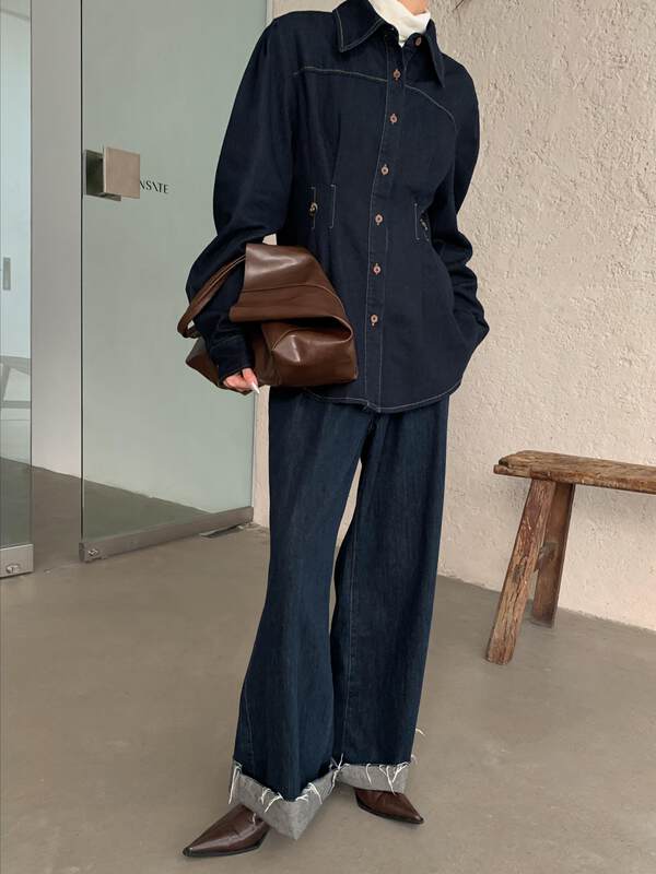 【NEIHE】Light Wash Cotton Original Color Denim Top Shirt Shirt 6313# JHY
