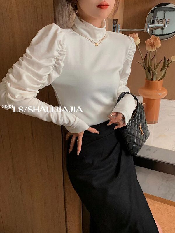 [LS] Design Puff Sleeve Half Turtleneck Bottoming Shirt 60229