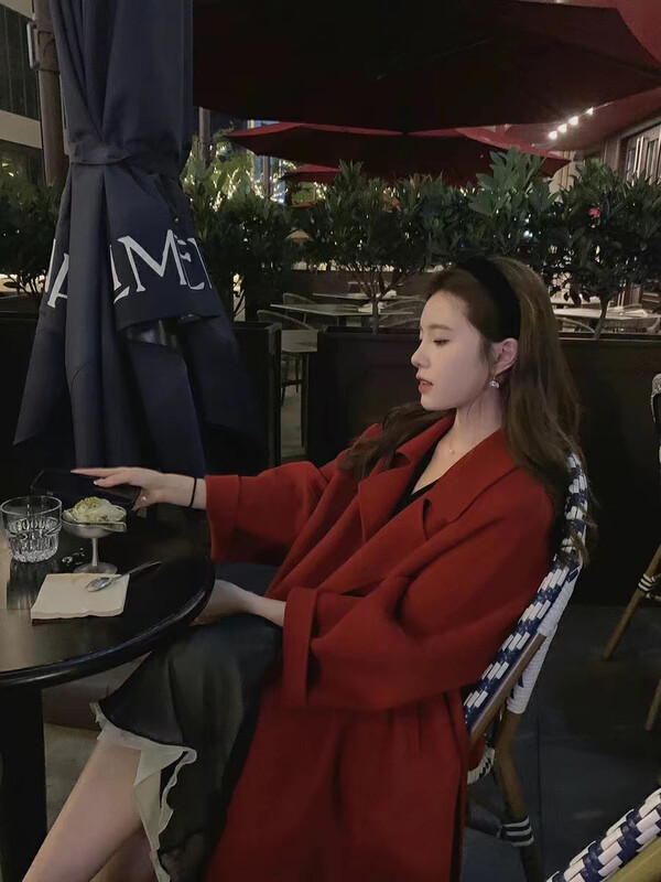 【Y.JIA】Korean loose high-quality long wool coat coat coat (with belt) 55087# FHX