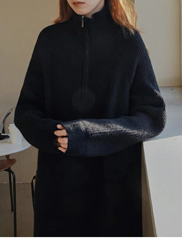 【L.L STUDIO】 Solid Color Turtleneck Zipper Knit Dress 78382# PCZ