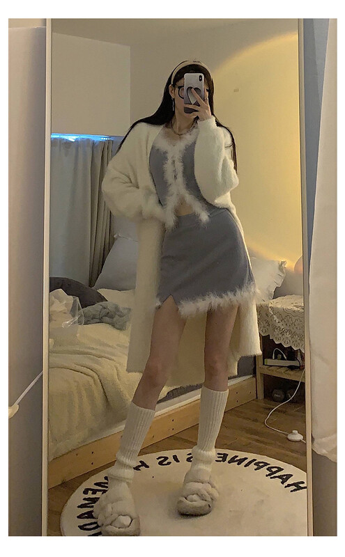 [L.L STUDIO] Atmospheric Soft Waxy Top + High Waist Thin Skirt Suit 78169# PCZ
