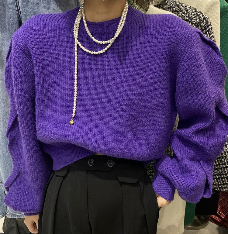 【OPEN】Loose Crew Neck Solid Color Knit Warm Sweater 7295# OZQ