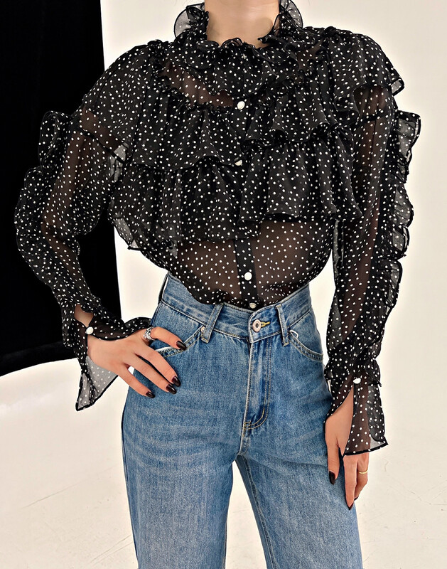 New in autumn! [D.TWO D2] French retro shirt 2315371# ZXL