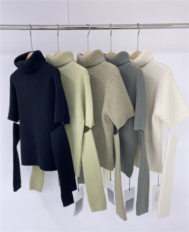 [Semi-plain] high-necked slim-fit versatile sleeve design warm sweater (with removable sleeves) C8967# ZJY