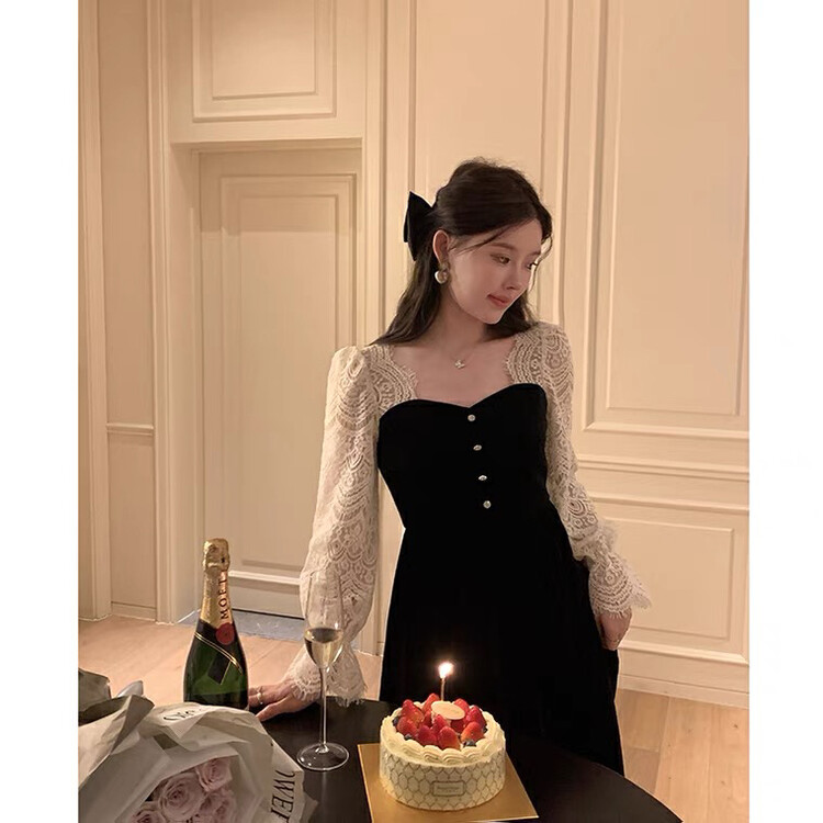 【L.L STUDIO】French retro lace stitching dress 78335# PCZ