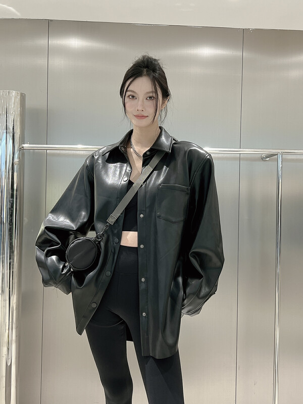 New in autumn! [DS] high-end fried street loose all-match pu leather jacket 28654D# JHY