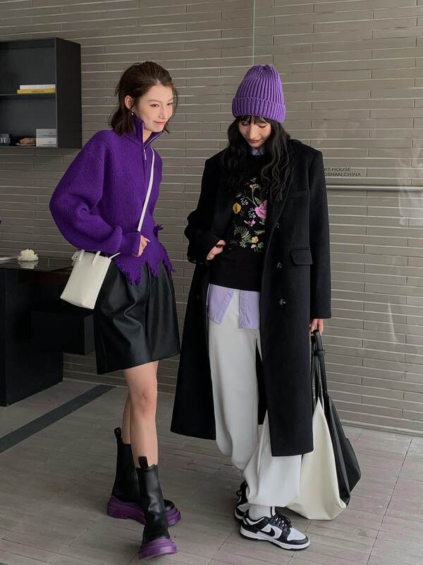[NEIHE] Turtleneck sweater design feeling distressed irregular knitted sweater knitted sweater 6265# JHY
