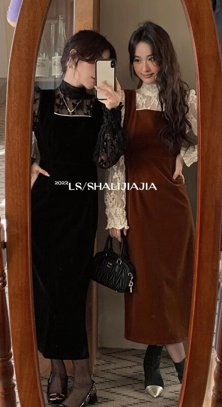 【LS】French Goddess Fan Velvet Vest Dress 51087