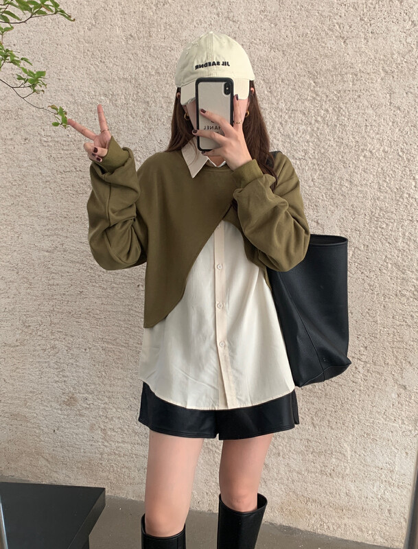 New in autumn! [VICTORY.2] Simple loose shirt + irregular sweater suit v61# WPL