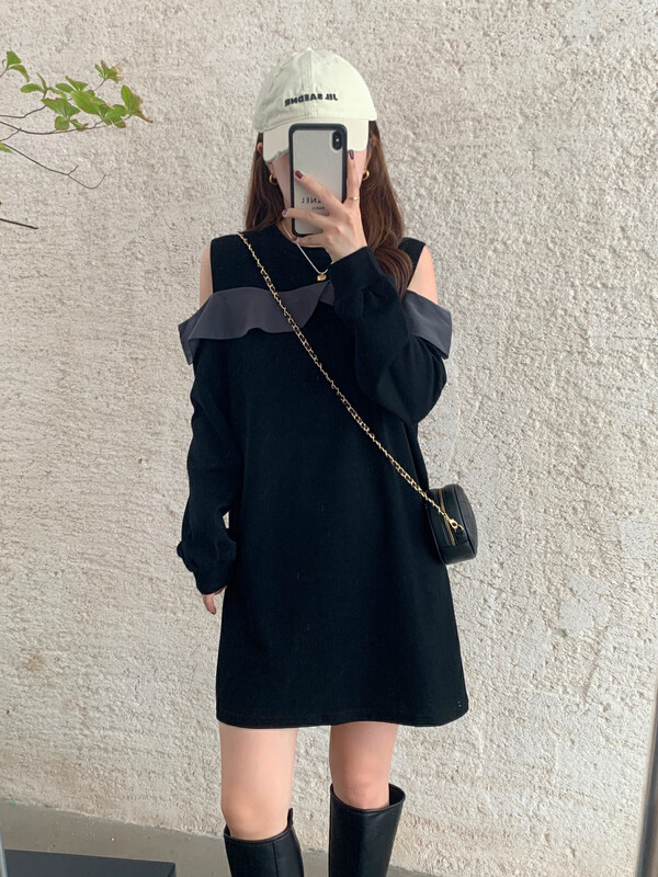 Autumn is new! [VICTORY.2] Simple, loose, slim and contrasting ruffled dress v67# WPL
