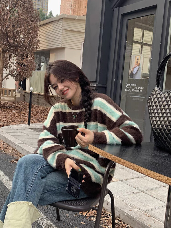 【LAB EEDA】Striped Retro Lazy Warm Sweater M363# OZQ